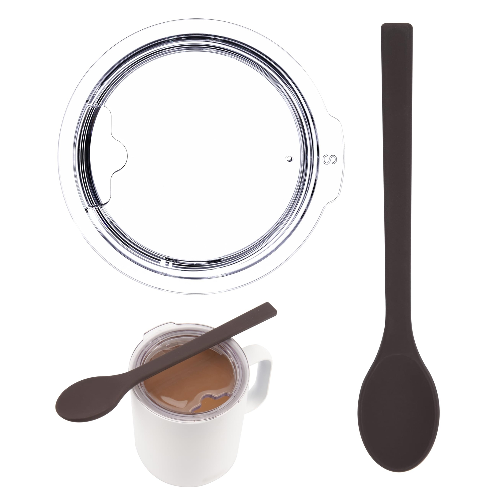 6.5-inch Silicone Coffee Spoon & Mug Lid Replacement Set of 2 - Splash-proof