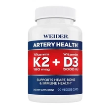 Weider Artery Health with Vitamin K2 Plus D3, 90 Veggie Caps - EXP  06/2026 New!