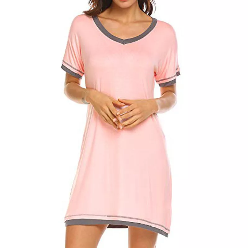 Women Satin Sleep Shirt Sleepwear Silk Nightshirt Button Down Pajama  Nightdress