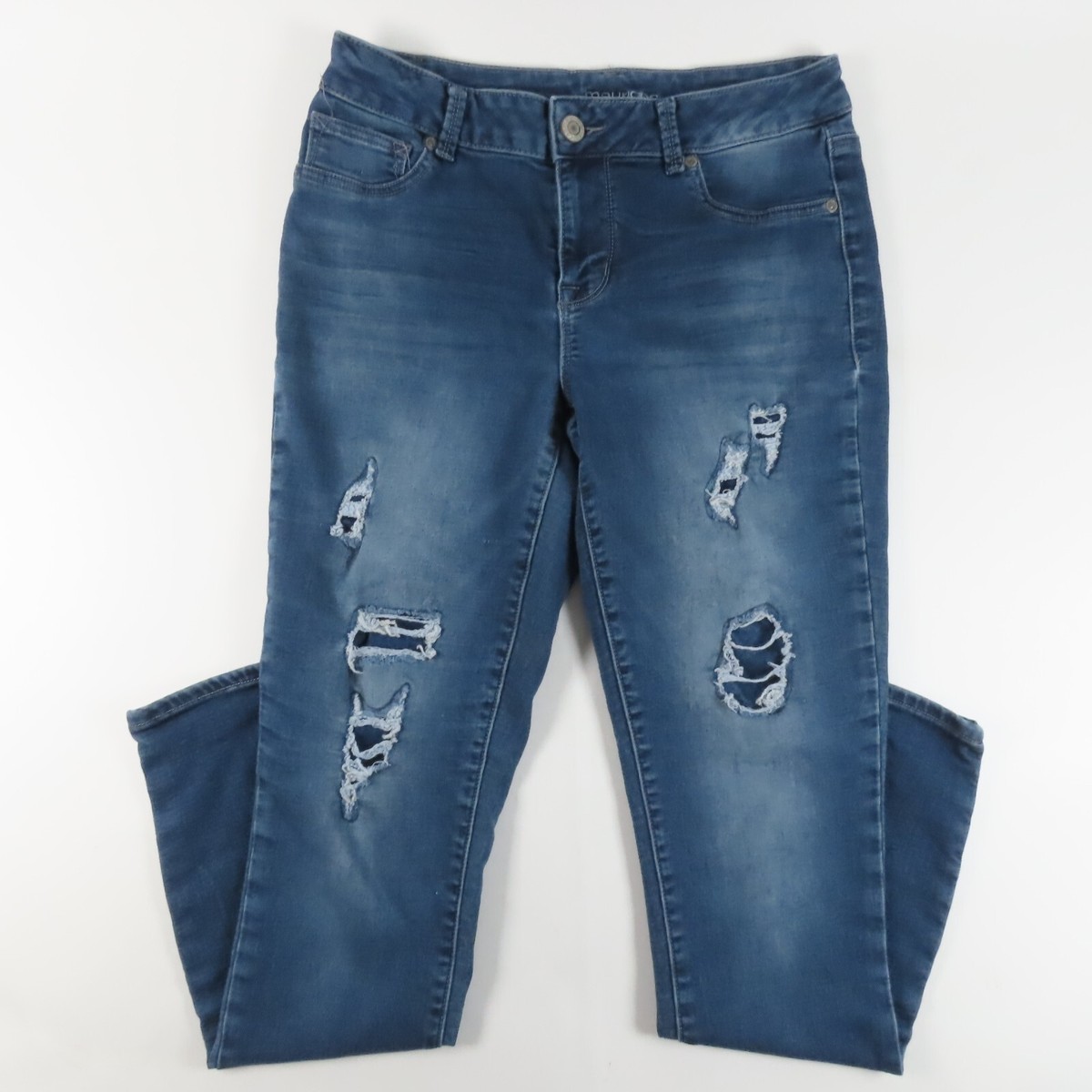 Maurices Womens Jeans Size M Long Skinny Distressed Mid Rise Medium Wash  Denim