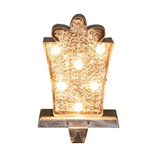 Glitzhome 7.5" H Christmas Gift Box Stocking Holders Metal LED Golden Gift Box