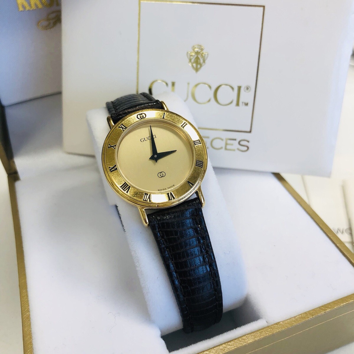 EXC Womens Gucci 3000L Watch Quartz Gold Dial Roman Numeral EXC Womens Gucci 3000L Watch Quartz Gold Dial Roman Numeral