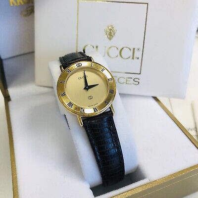 EXC Womens Gucci 3000L Watch Quartz Gold Dial Roman Numeral EXC Womens Gucci 3000L Watch Quartz Gold Dial Roman Numeral