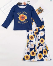 NEW Boutique Sunflower 'Stay Wild Sun Child' Girls Bell Bottoms Outfit