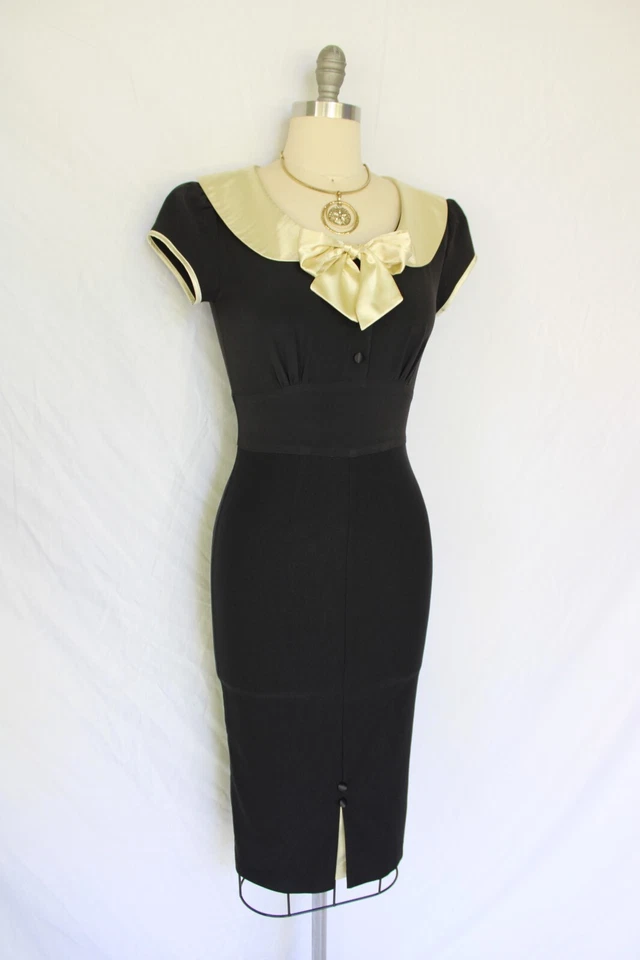 Vestido Stop Staring Alicia Estrada Pin Up Bombshell Rockabilly Retro Lápiz Negro Foto 3 de 4