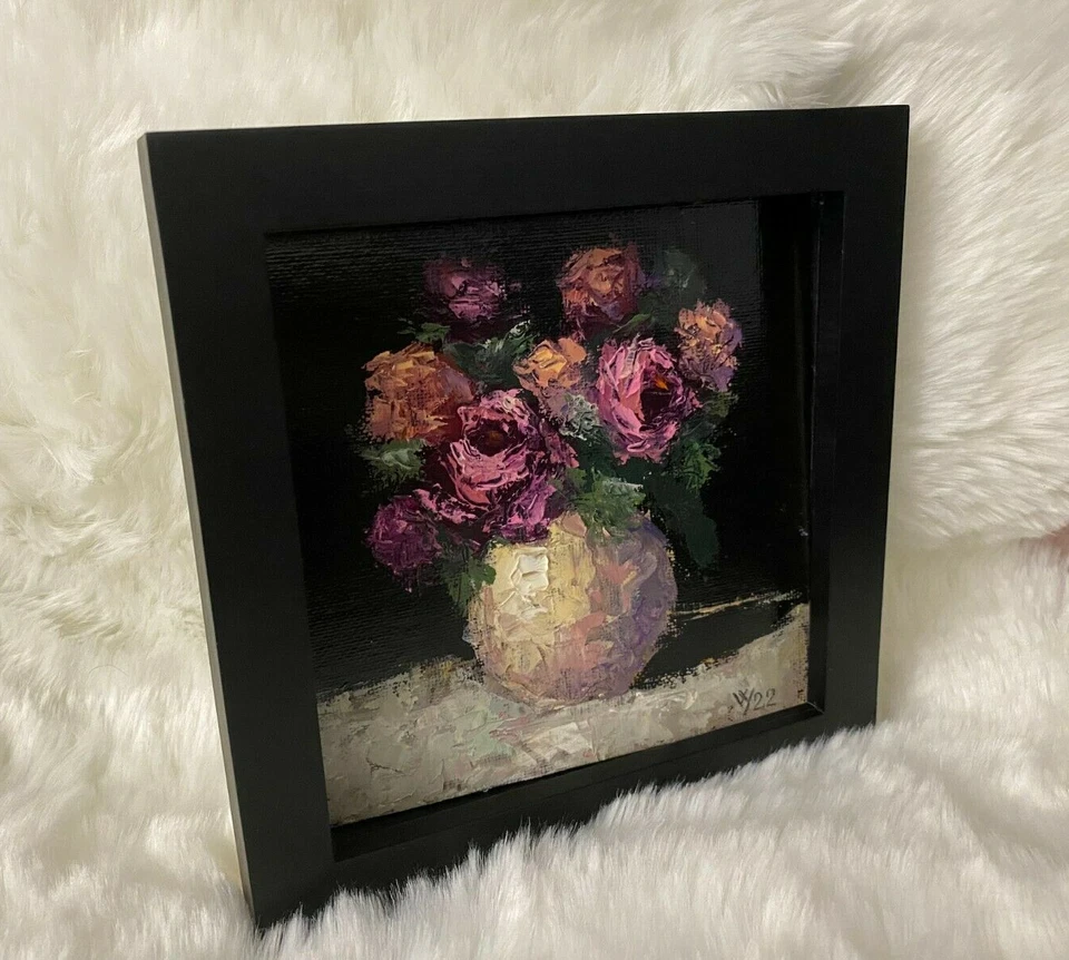 Cuchillo Paleta Rosas Naturaleza Maleta Pintura al Óleo Original Impresionismo Realismo 6x 6" Foto 4 de 4