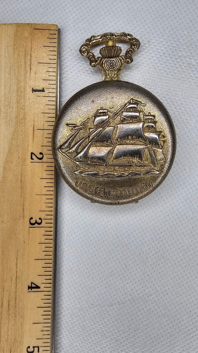 Working Windup Geneva Antimagnetic U.S.S. Constitution Pocket Watch Working Windup Geneva Antimagnetic U.S.S. Constitution  main image 4
