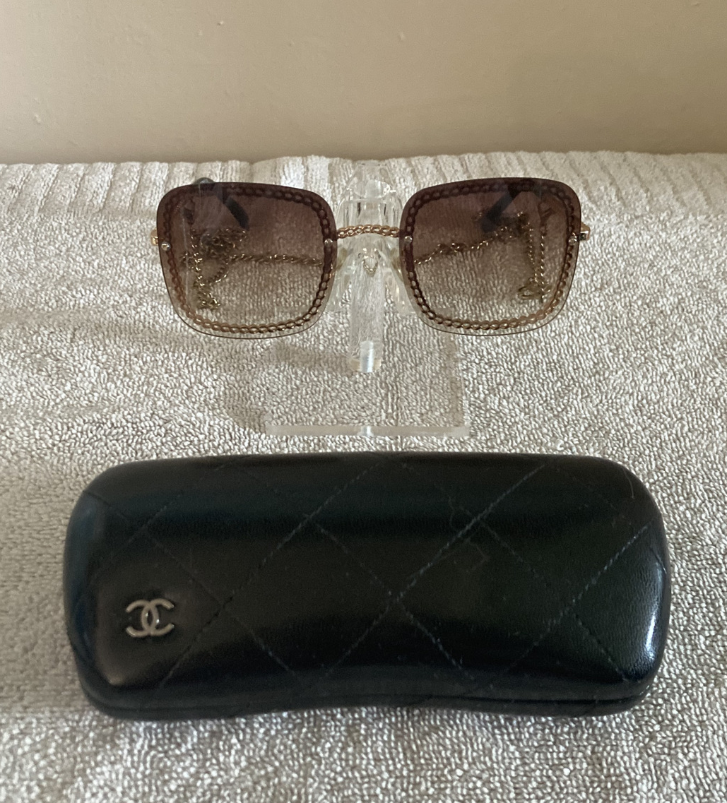 Chanel Sunglasses 4244 Gold c.395/S6 Gold Chain Accents Square