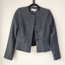 Calvin Klein Navy Blue Button Front Blazer Jacket Linen Blend Petite 2 2P 