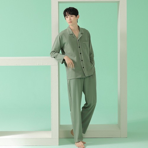 Herren Antibakteriell Homewear Reine Farbe Weiche Bequemlichkeit Pyjama Set DE - Bild 3 von 29