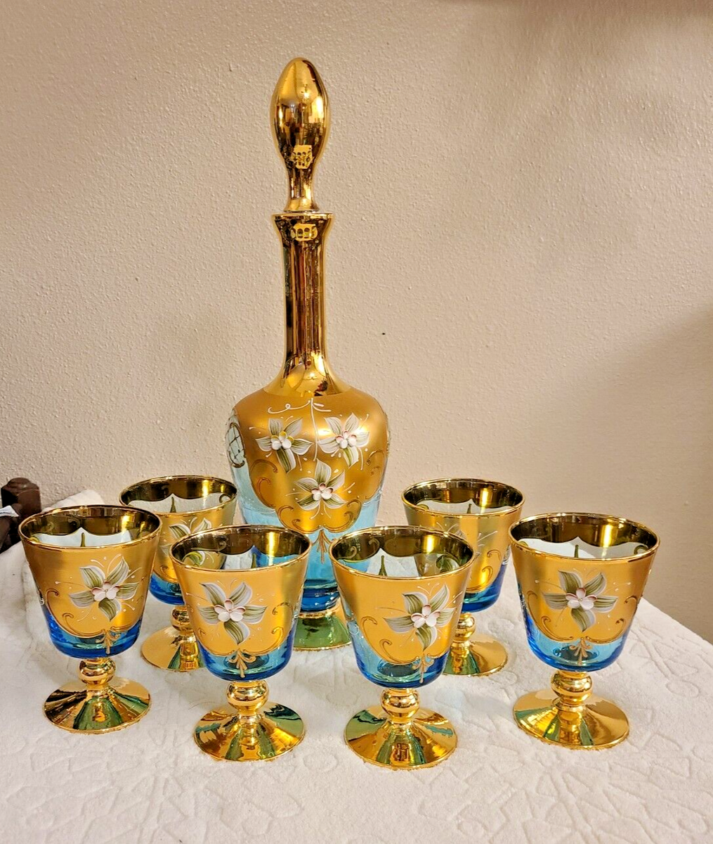 Murano Glass デキャンタ&ワイングラス24K GOLD サイン入 Murano Glass デキャンタ&ワイングラス24K GOLD サイン入 Murano Glass