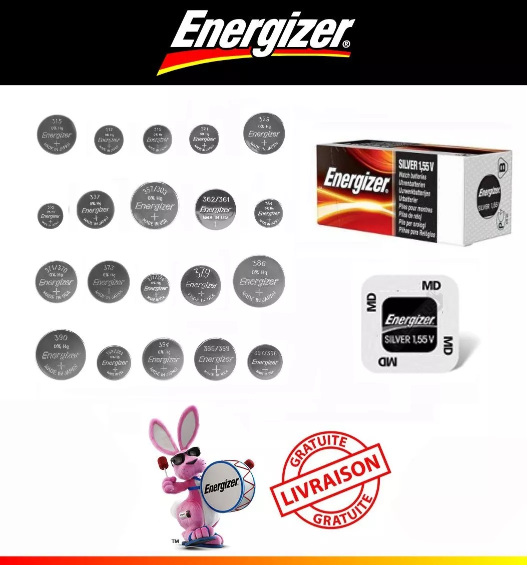 Energizer 377-376 SR626SW/SR626W Lot de 10 piles boutons sans mercure à  l'oxyde d'argent pour montre