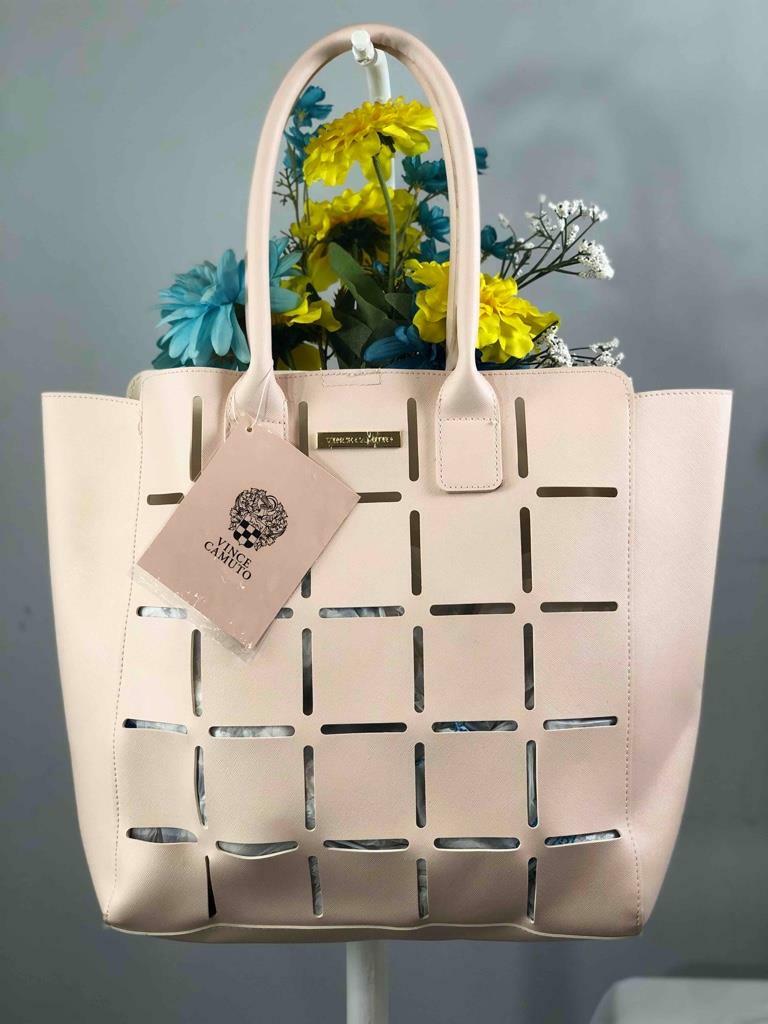 VINCE CAMUTO Pink Faux Leather Laser Cut Shoulder Tote Bag