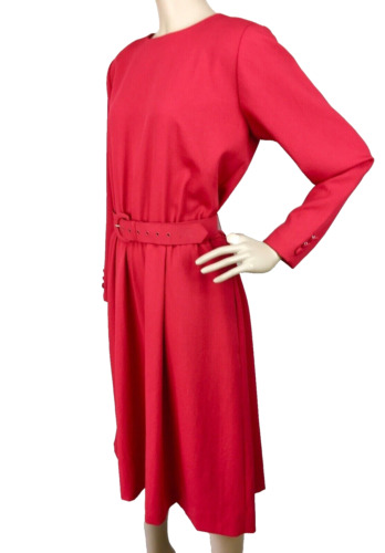 Vintage 70's 80's TANNER Red Belted Midi Dress si… - image 1