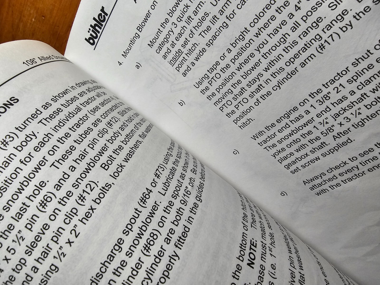 Buhler Allied 1080 108" Snowblower Snow Blower Owner Operator Parts