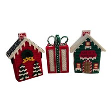 Needlepoint Tissue Box Cover Christmas Holiday Handmade Granny Chic Decor Lot 3