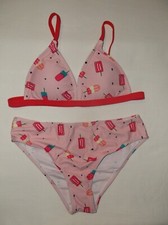 Shein girls 11-12yrs 2pc bikini swimsuit pink popsicle print triangle nip kawaii