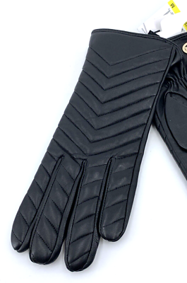 Michael Kors Black Leather Astor Studded Gloves W/ Touch Tips Sz