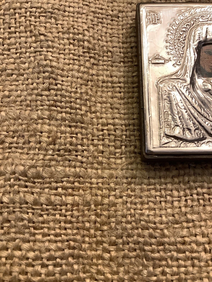 QUADRO ICONA SACRA SU LASTRA ARGENTO 925 Madonna Con Bambino - Immagine 3 di 4