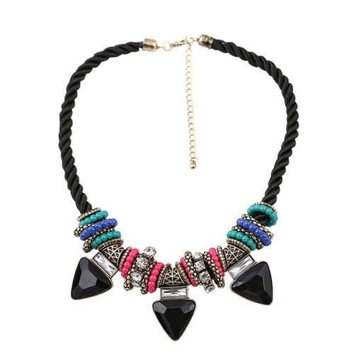 Collar Cordón Étnico Gota Negro Mini Cuenta Azul Retro Original Regalo QT 1 |