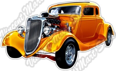 Classic Vintage Hot Rod Car Antique Retro Bumper Vinyl Sticker Decal 6''X3.5''