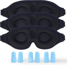 3 Pack 3D Contoured Sleep Eye Mask - with 3 Pack Ear Plugs   Soft Breathable B