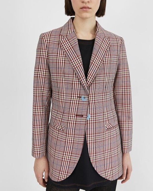 Chaqueta Bimba Y Lola Mujer Rosa Cuadros Talla 38 M Roja Negocios Informal Media Longitud