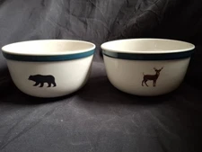 Hard to Find Set of 2 Tienshan Basic II Cereal Bowls Bear Moose Deer