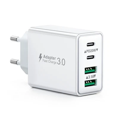 4-fach Schnellladegerät 40W Netzteil 2x USB-C + 2x USB Charger Mehrfach Stecker - Bild 1 von 4