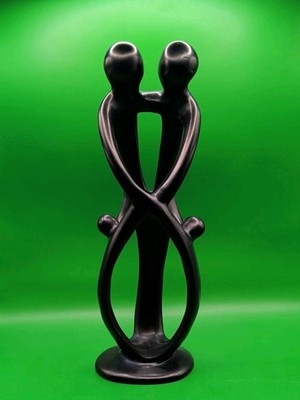 Mid Century Modern Abstract Family Sculpture Black Resin Statue 10.5'' Tall