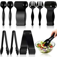 36Pcs Disposable Plastic Serving Utensils Set, 12 Black Spoons, 12 Forks, 12 ...