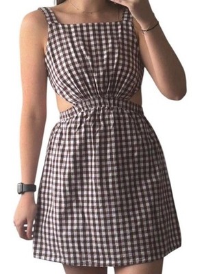 Dissh August Chocolate Gingham Mini Dress  - Size AU 10 US 6 (001)
