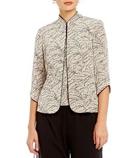 Alex Evenings X5569 Printed Mandarin Glitter Jacket  Scoop Top Set, Beige, S