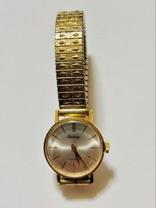 Authentic Destray Swiss Manual Watch 17J 18KGP Gold Plated Bambi Stretch Band Used