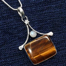 Special Deal Tiger Eye Rainbow Moonstone Necklace Gemstone Size 18" MJ