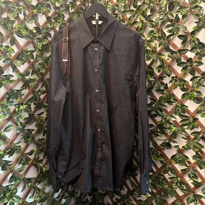 Alexander McQueen Men's Harness Black Poplin Button-Up Shirt Size 17+