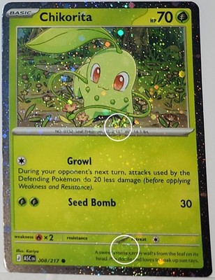 Swirls   Chikorita 008/217 Cosmos Holo Heavily Bleed Error Rare Pokémon   7
