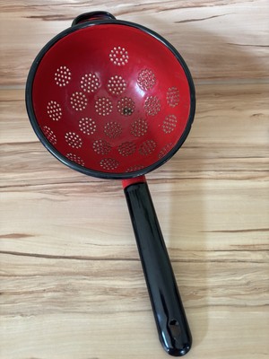 Emaille Sieb Rot Schwarz Groß Vintage Shabby Chic