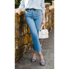Frank  Eileen Monaghan Button Fly Jeans Med Wash Cropped Women's 27 NEW