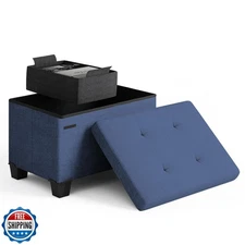 STORAGEBUD Storage Ottoman Cube with Small Bin, 16-in Square Ottoman with Sto