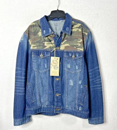 Agile Denim Men's Camo Jean Jacket Size XL, Distressed, True Religion Inspired - product listing photo