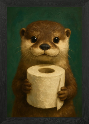 Niedlicher Otter hält Toilettenpapier gerahmtes Wandbild Poster Leinwanddruck Bild