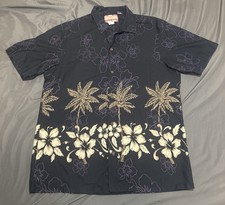 RJC Hawaiian Shirt Men  s L Vtg Black Purple Hibiscus Print Aloha Floral