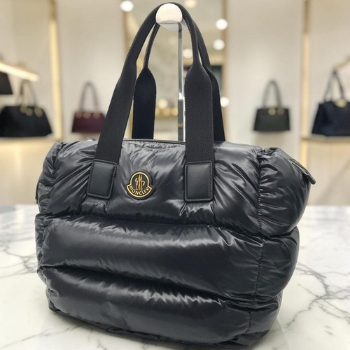MONCLER CARADOC Quilted Nylon Tote Bag Black Unisex Double Handle Auth