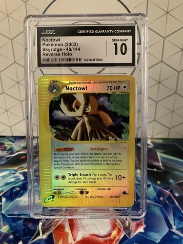 Noctowl 40/144 Skyridge Reverse Holo CGC 10 Gem Mint.  Pop 11
