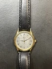 Vintage Seiko Womens Quartz 4N01-0019 Black Leather Band Gold Case Dial
