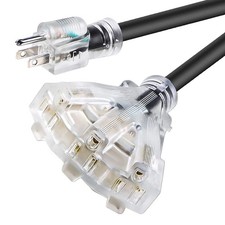 6 FT 12/3 Extension Cord Heavy Duty Black 3-Outlet Indoor/Outdoor SJTW Lighted
