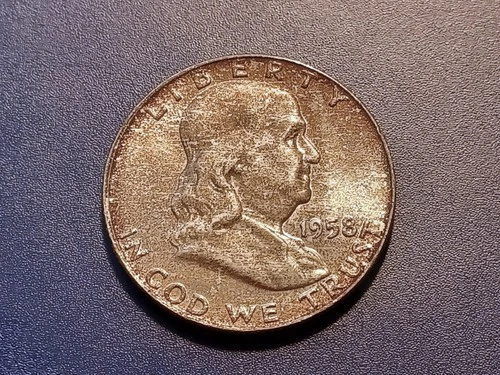 Toned Gem BU 1958-D Franklin Half Dollar (Mint Set coin)