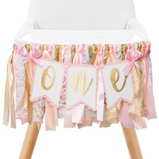 Pre - strung Pink Highchair Banner - 1st One Birthday Highchair Banner for Pr...