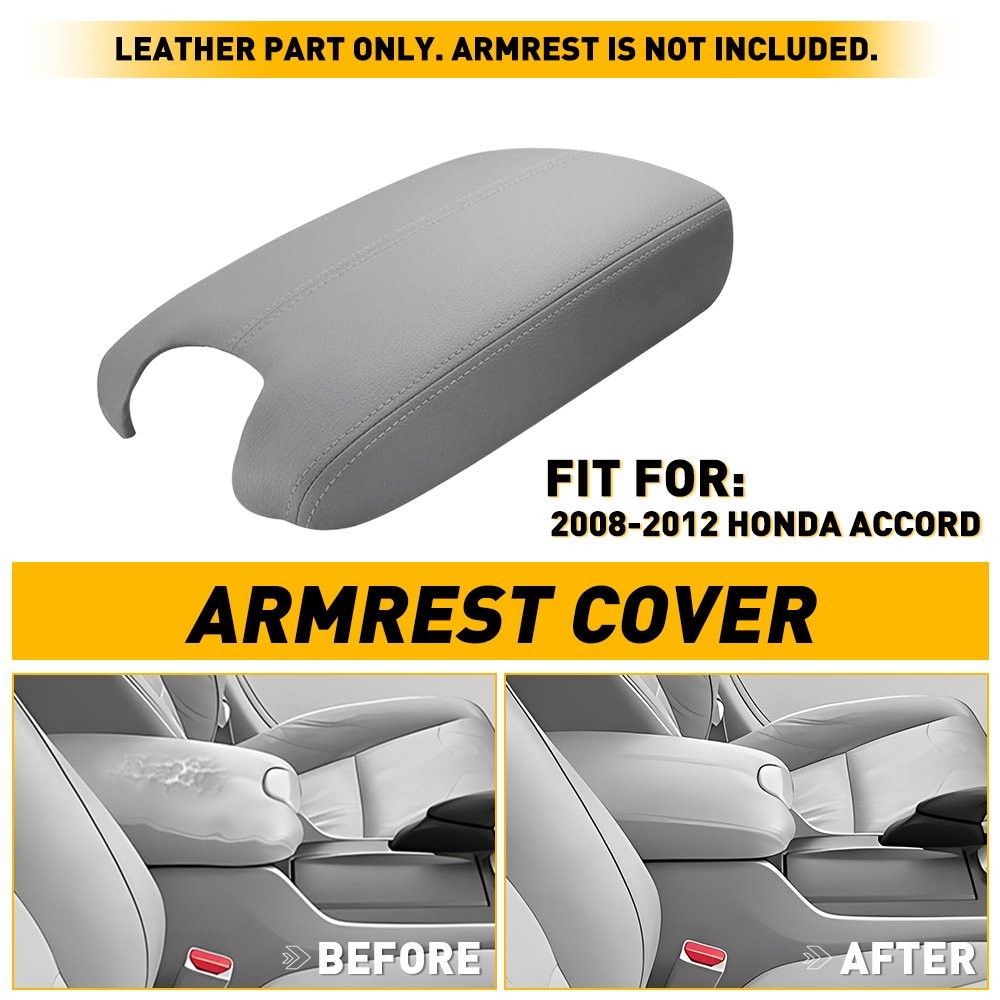 Gray Leather Center Console Armrest Cover Skin For 2008-2012 Honda  Accord 2.4L